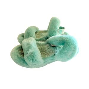 UGG Fluff Yeah Slide Sandals Kids Size 2 Aqua Shearling Fuzzy Slippers Plush